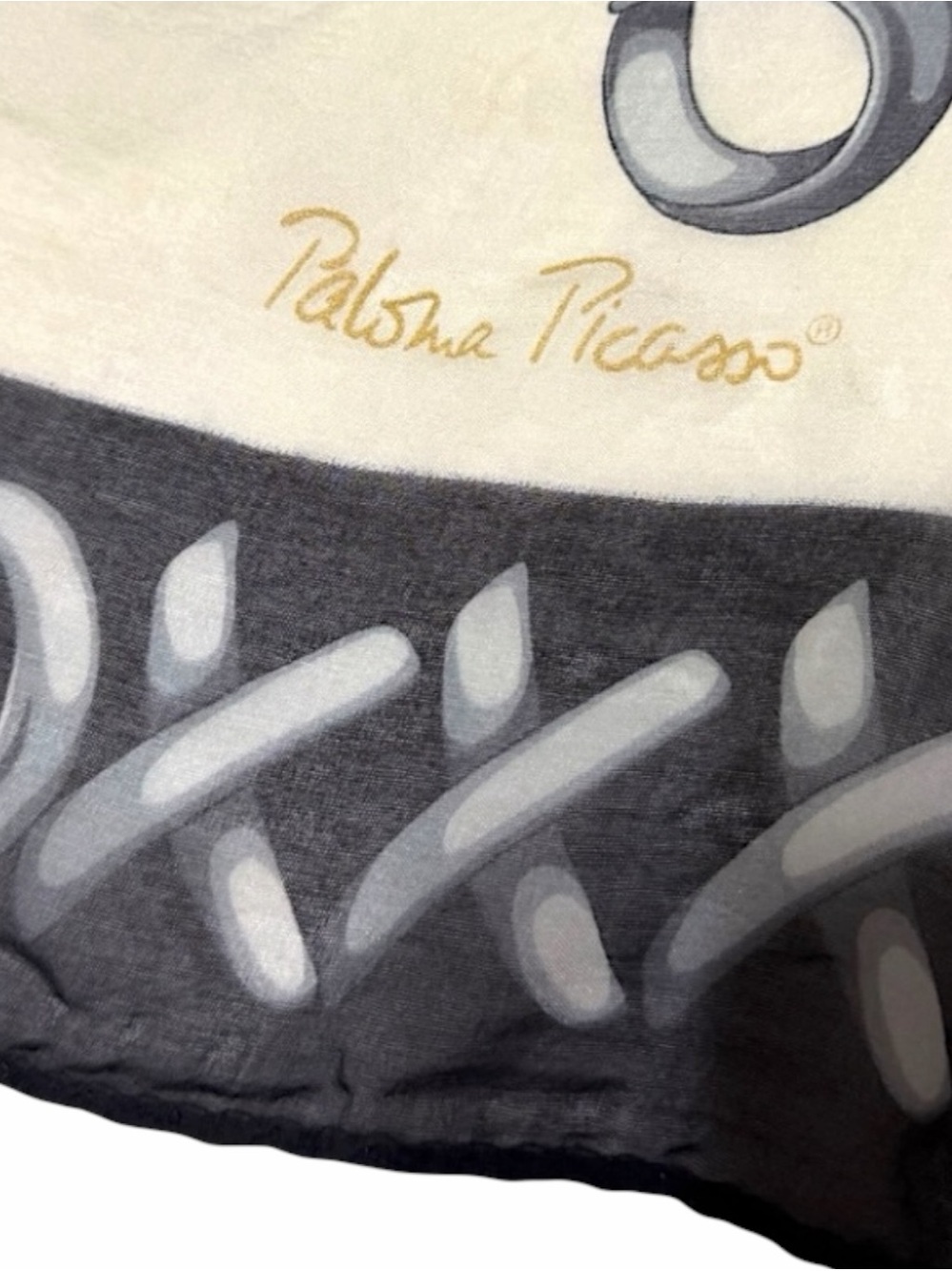 Vintage Paloma Picasso XOXO Silk Scarf Black Beige Hugs & Kisses Italy - Picture 11 of 16